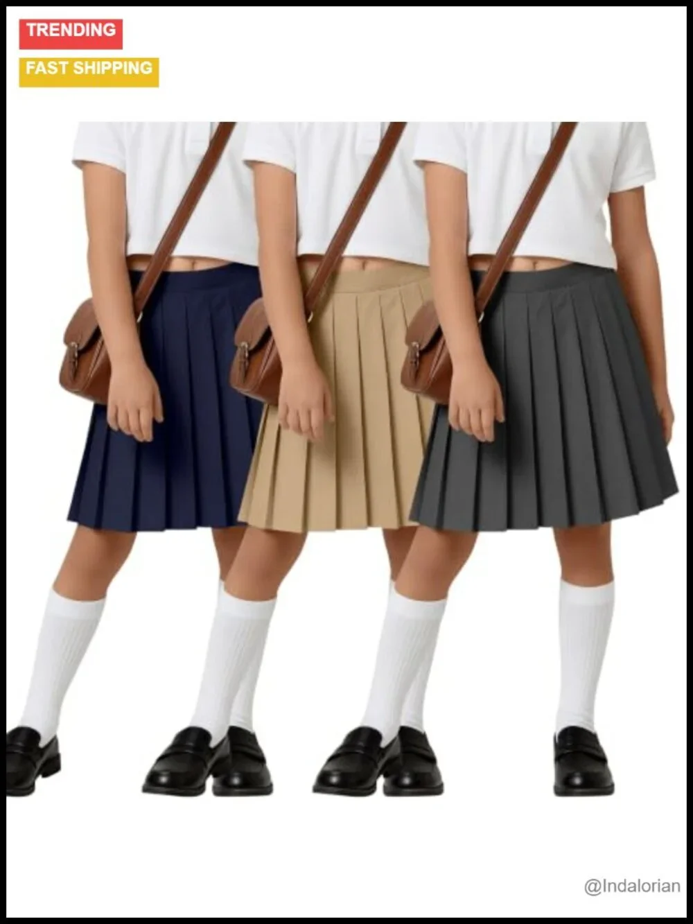 3 Pack Girls Pleated School Uniform Skirts Knee Length Adjustable Waist Skorts